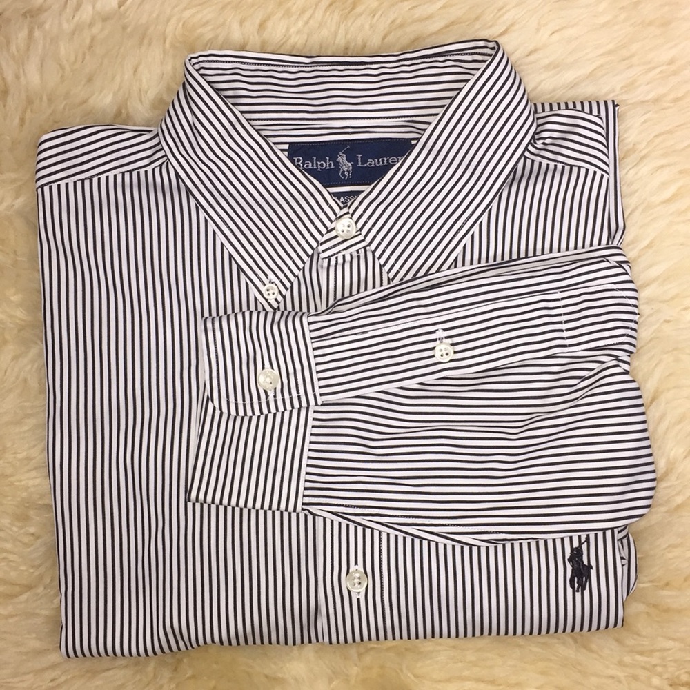 Ralph Lauren Men's Black and White Striped Shirt